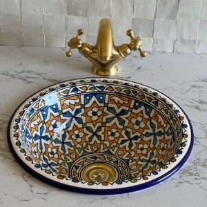 Lavabo fait main en céramique marocaine – Vasque décorative artisanale (38 cm x H 13,5 cm, 5,6 kg)