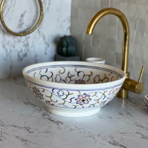 Lavabo rond fait main en céramique marocaine – Vasque artisanale bleu profond (40 cm x H 14,5 cm, 6,1 kg)